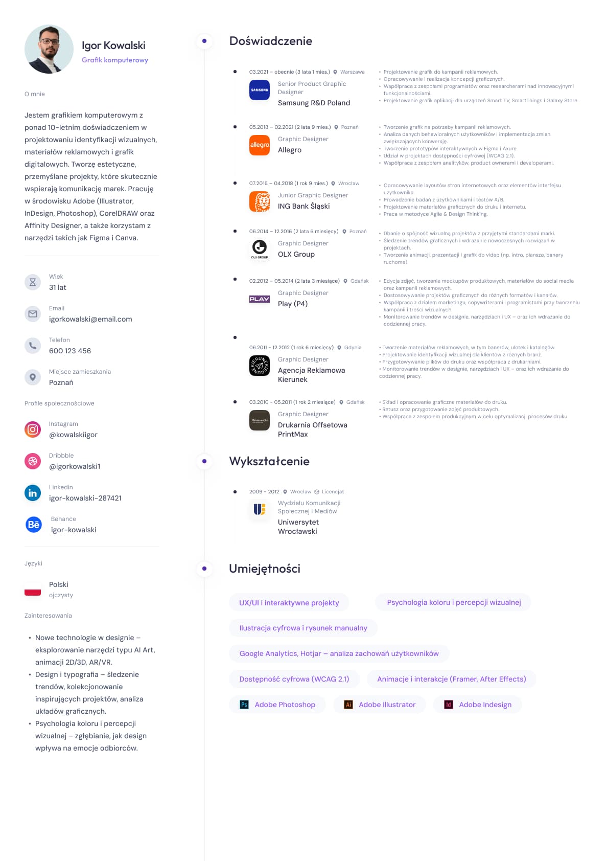 CV przykładowe - Grafik Komputerowy