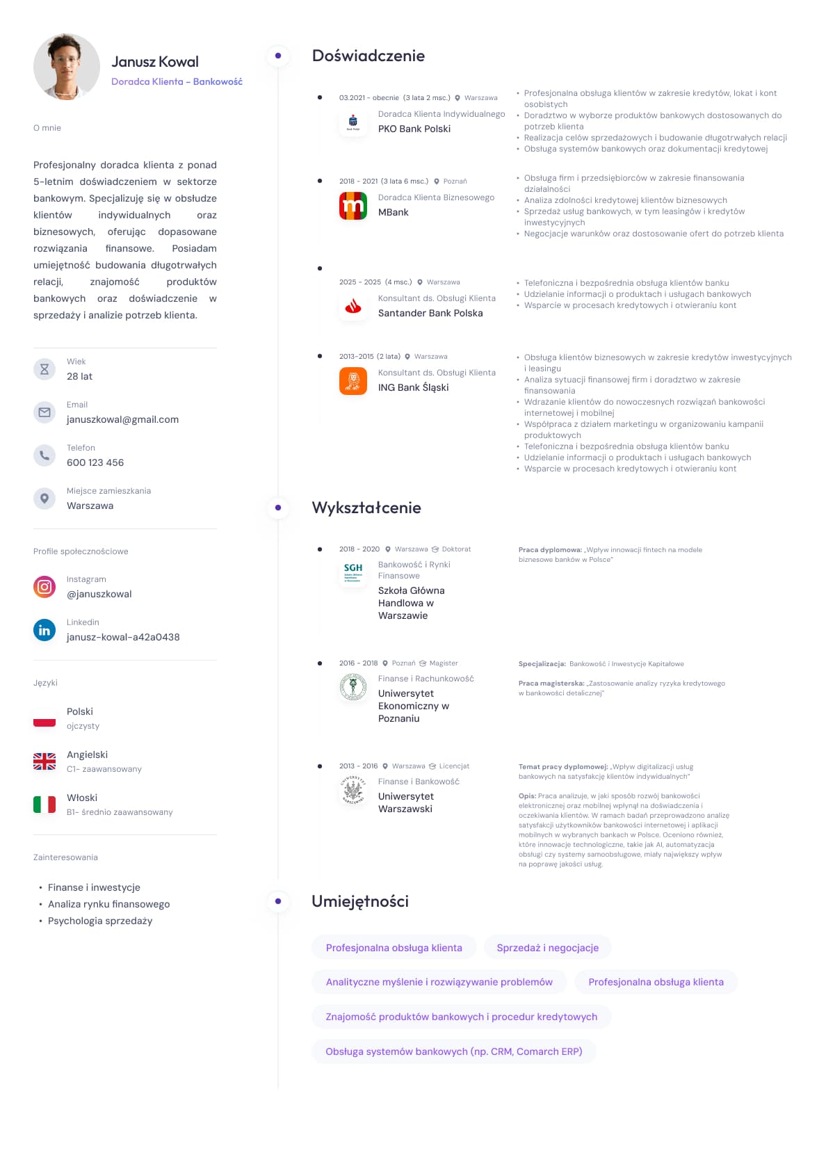CV przykładowe - Doradca Klienta Bankowego