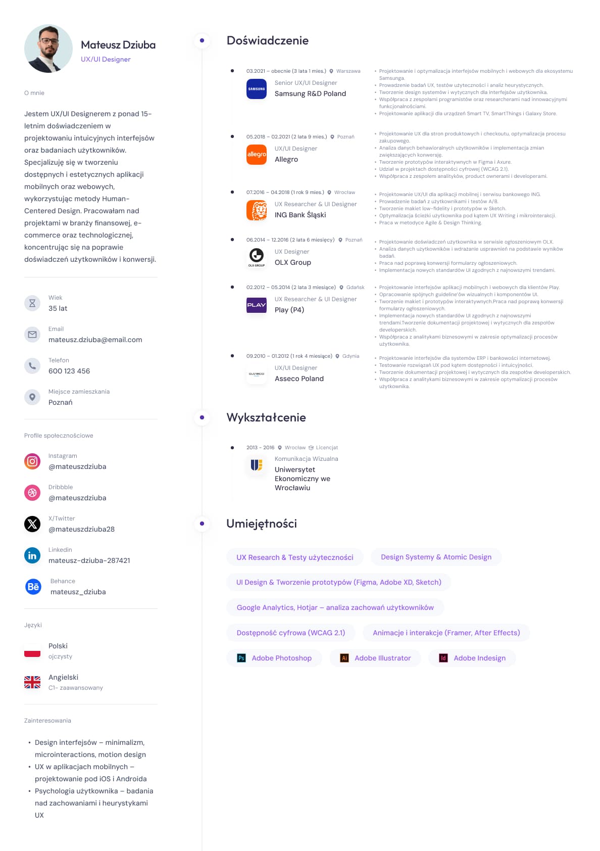 CV przykładowe - UX/UI Designer