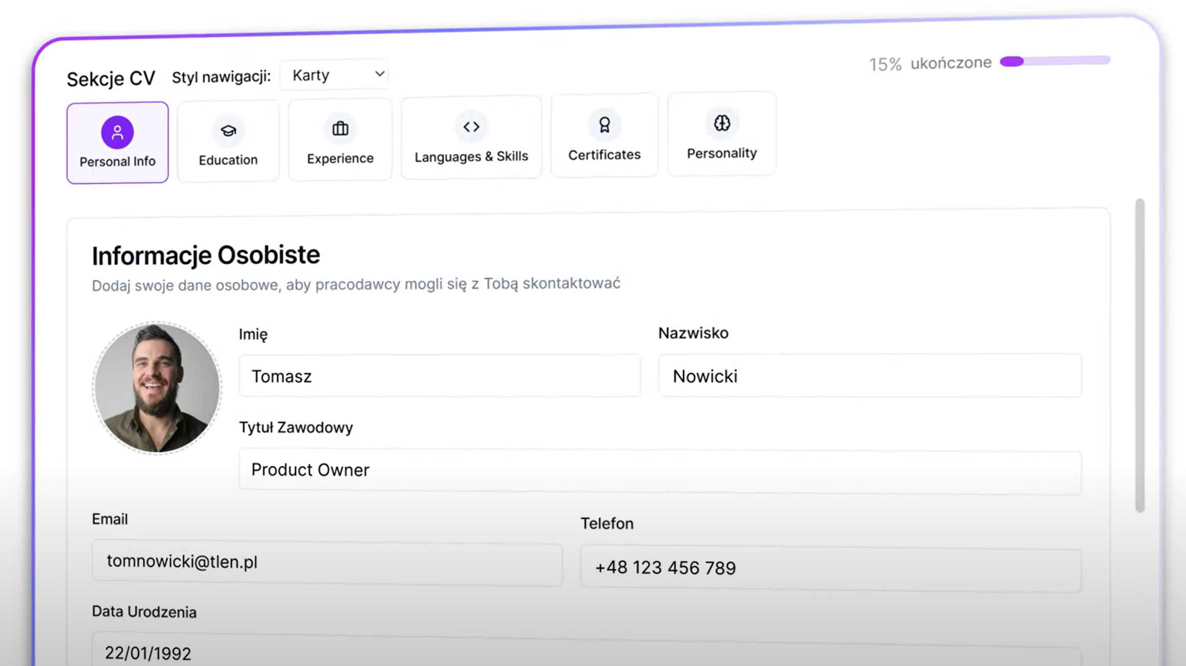 Formularz profilu zawodowego