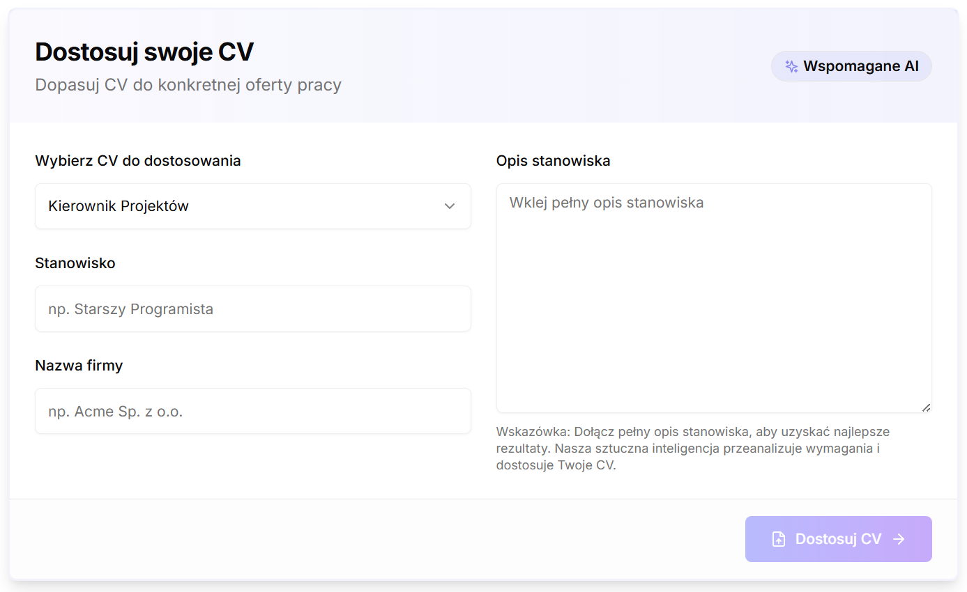 Formularz dopasowania CV